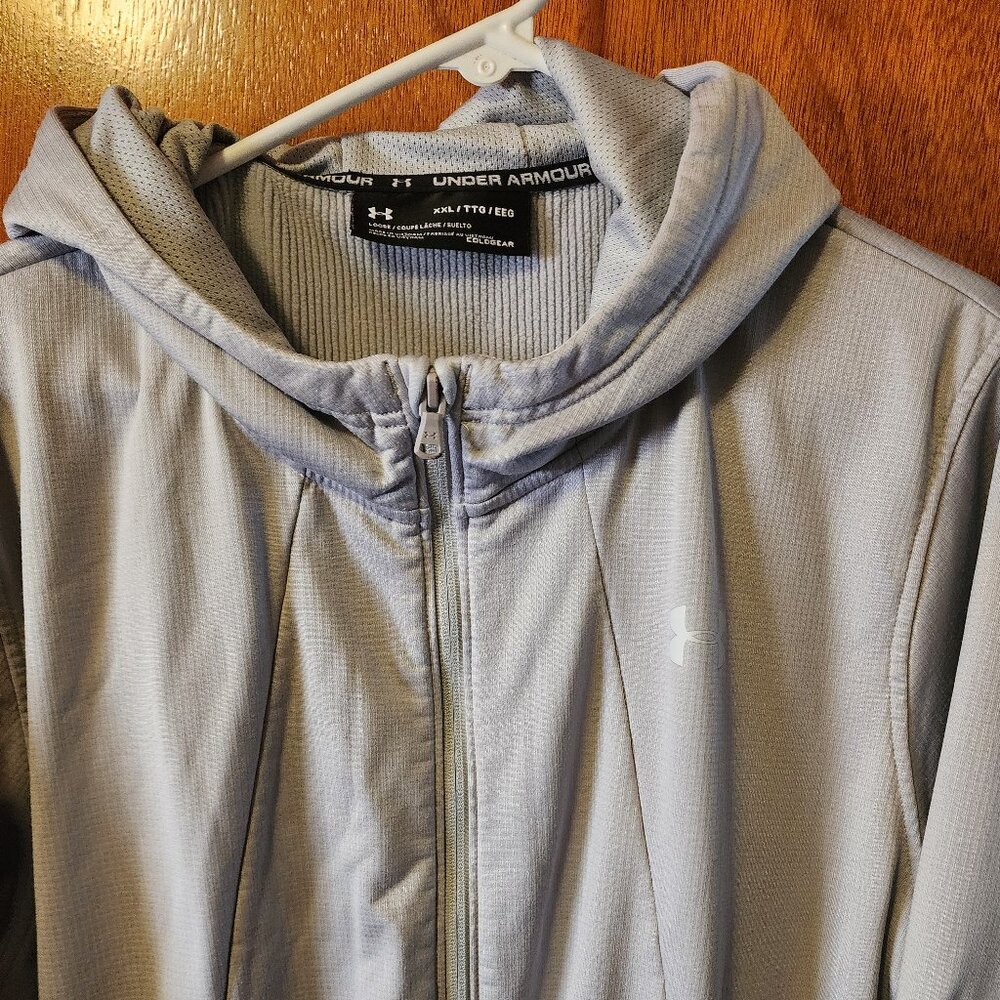 Men's 2XL Under Armour Coldgear Loose Gray Lined Full Zip Hooded Jacket